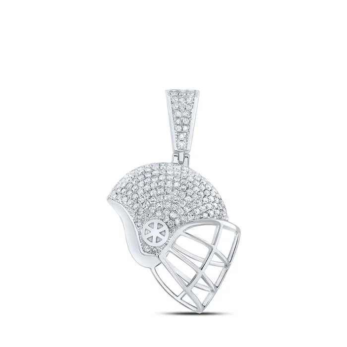 Sterling Silver Sports Helmet Fashion Pendant 34 Cttw Round Natural Diamond Womens 323 grams GND Necklaces