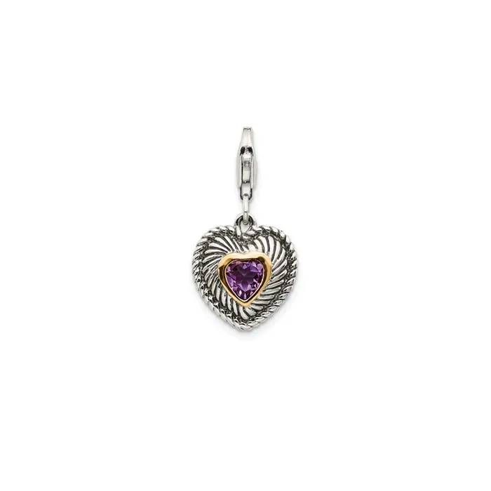 Sterling Silver w14k Amethyst Antiqued Charm 225 grams Qgold Rings