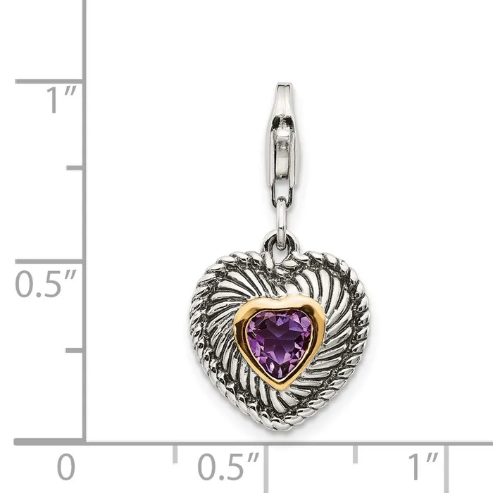 Sterling Silver w14k Amethyst Antiqued Charm 225 grams Qgold Rings Sterling Silver w14k Amethyst Antiqued Charm 225 grams Qgold Rings