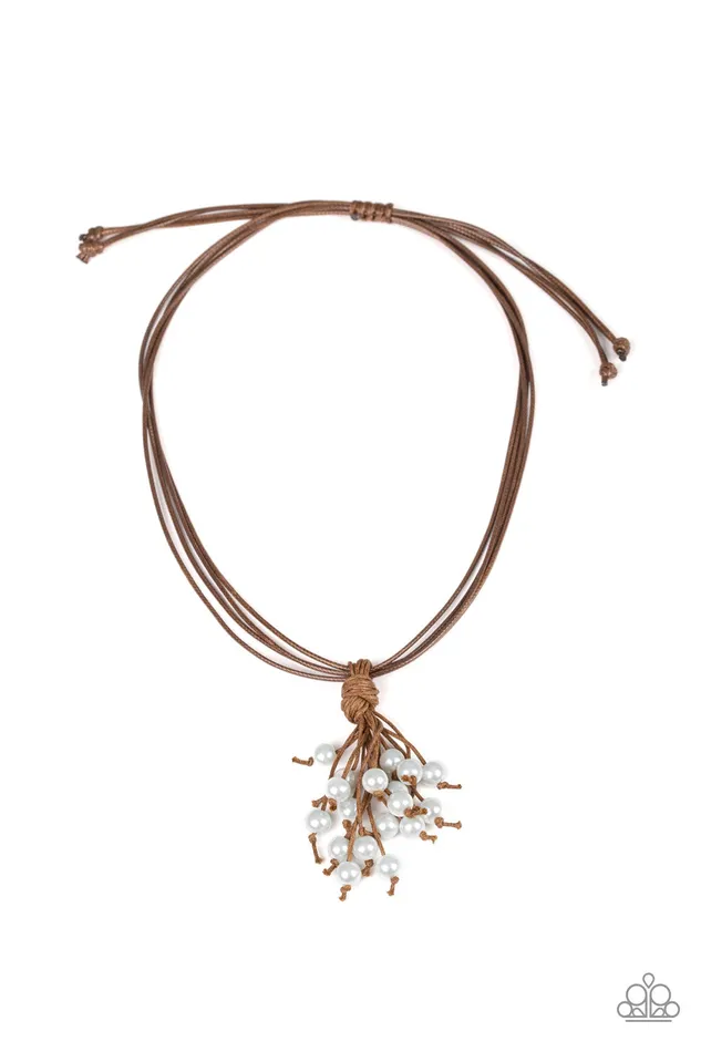 Tassel Trek White Pearl Brown Cording Necklace Paparazzi Paparazzi Accessories Necklaces Tassel Trek White Pearl Brown Cording Necklace Paparazzi Paparazzi Accessories Necklaces