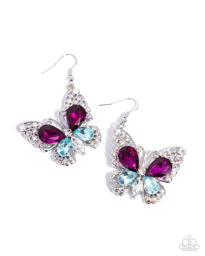 Teardrop Takeoff Multi Pink and Blue Gem Silver Butterfly Earrings Paparazzi Paparazzi Accessories Earrings Teardrop Takeoff Multi Pink and Blue Gem Silver Butterfly Earrings Paparazzi Paparazzi Accessories Earrings