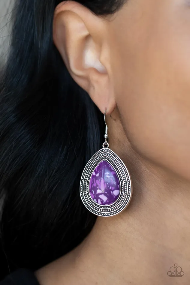 Terrazzo Tundra Purple Stone Silver Teardrop Earrings Paparazzi Paparazzi Accessories Earrings