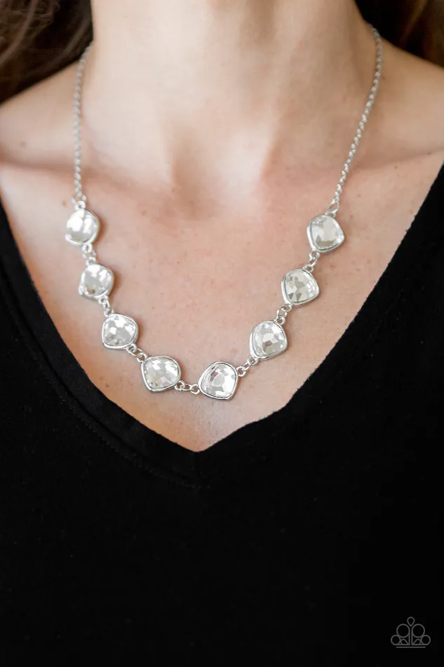 The Imperfectionist White Rhinestone Silver Necklace Paparazzi Paparazzi Accessories Necklaces