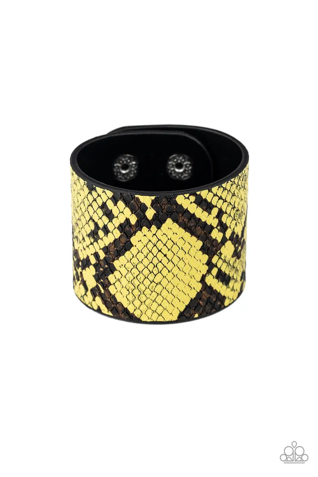 The Rest is HISStory Paparazzi Yellow Python Print Black Leather Wrap Bracelet Paparazzi Accessories Bracelets The Rest is HISStory Paparazzi Yellow Python Print Black Leather Wrap Bracelet Paparazzi Accessories Bracelets
