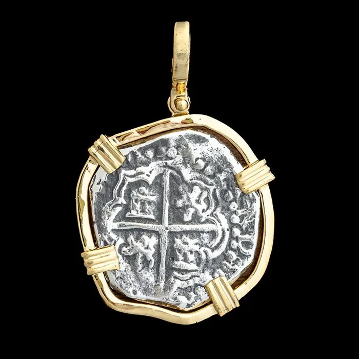The Treasure Shoppe Atocha Jewelry Medium Pieces of 8 Silver Coin Pendant w14K Gold Frame Necklaces The Treasure Shoppe Atocha Jewelry Medium Pieces of 8 Silver Coin Pendant w14K Gold Frame Necklaces
