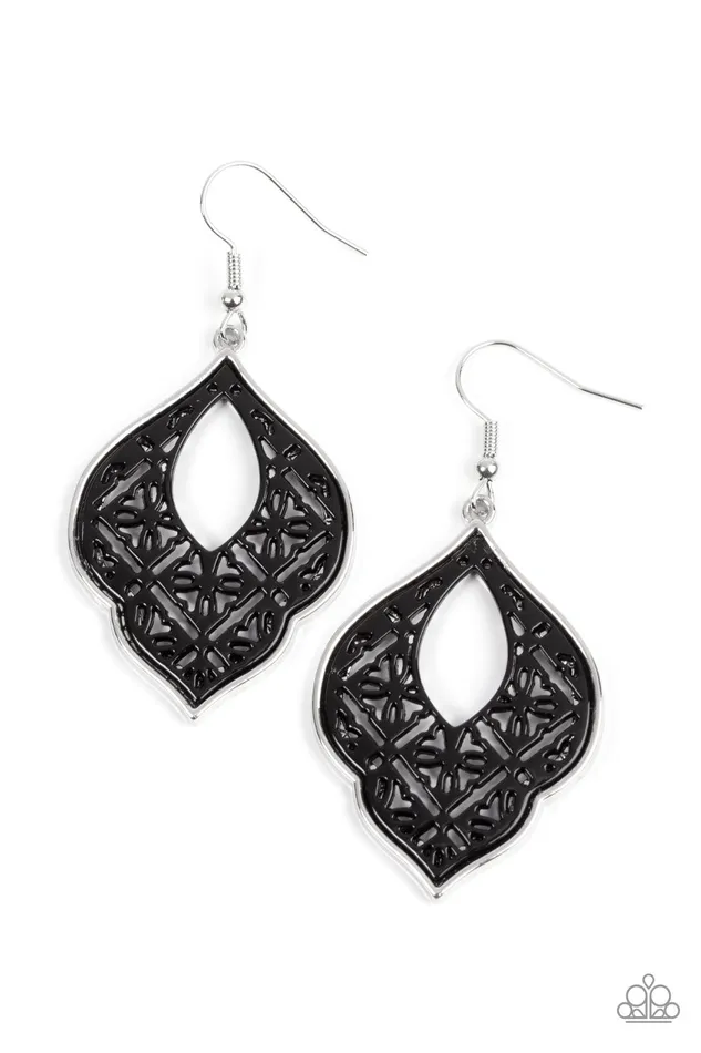 Thessaly Terrace Black Floral Silver Earrings Paparazzi Paparazzi Accessories Earrings Thessaly Terrace Black Floral Silver Earrings Paparazzi Paparazzi Accessories Earrings