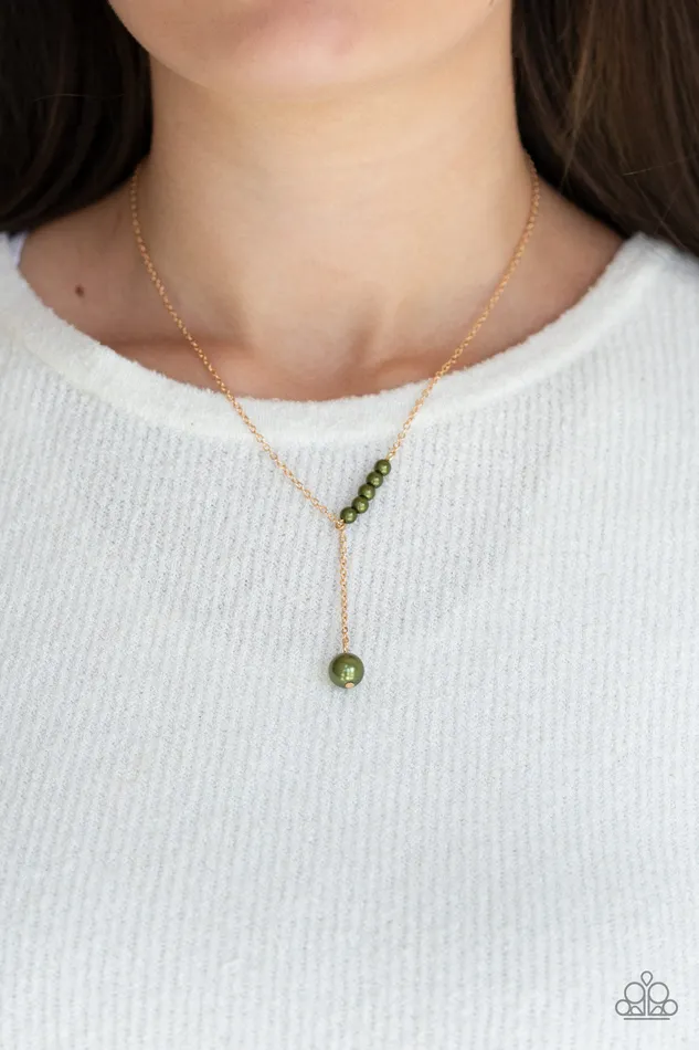 Timeless Taste Green Pearl Gold Y Necklace Paparazzi Paparazzi Accessories Necklaces