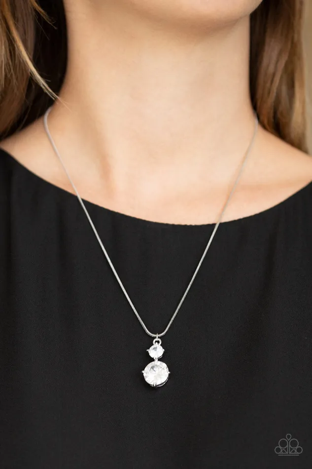 Top Dollar Diva White Rhinestone Silver Dainty Necklace Paparazzi Paparazzi Accessories Necklaces