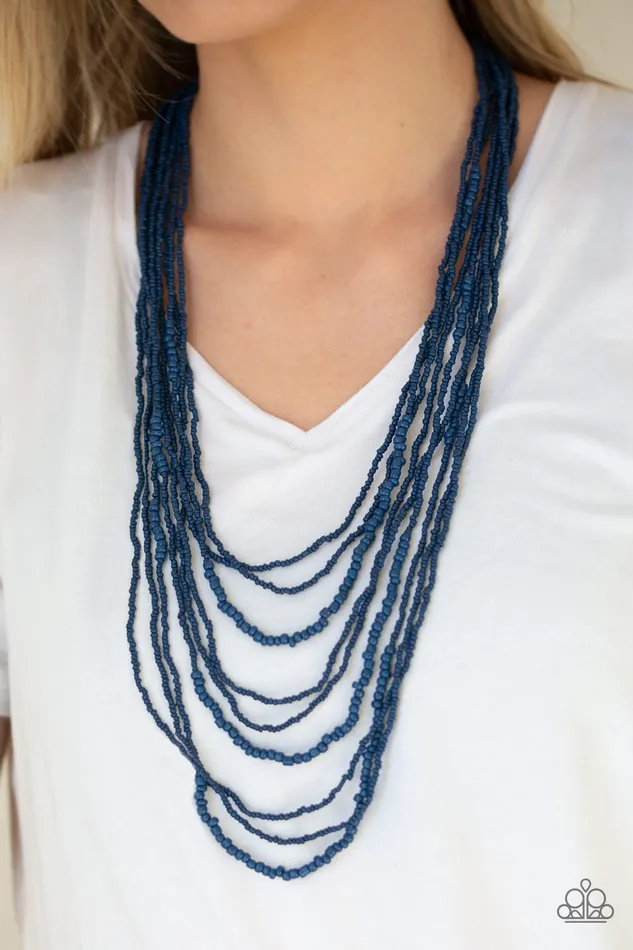 Totally Tonga Blue Seed Bead Layered Necklace Paparazzi Paparazzi Accessories Necklaces