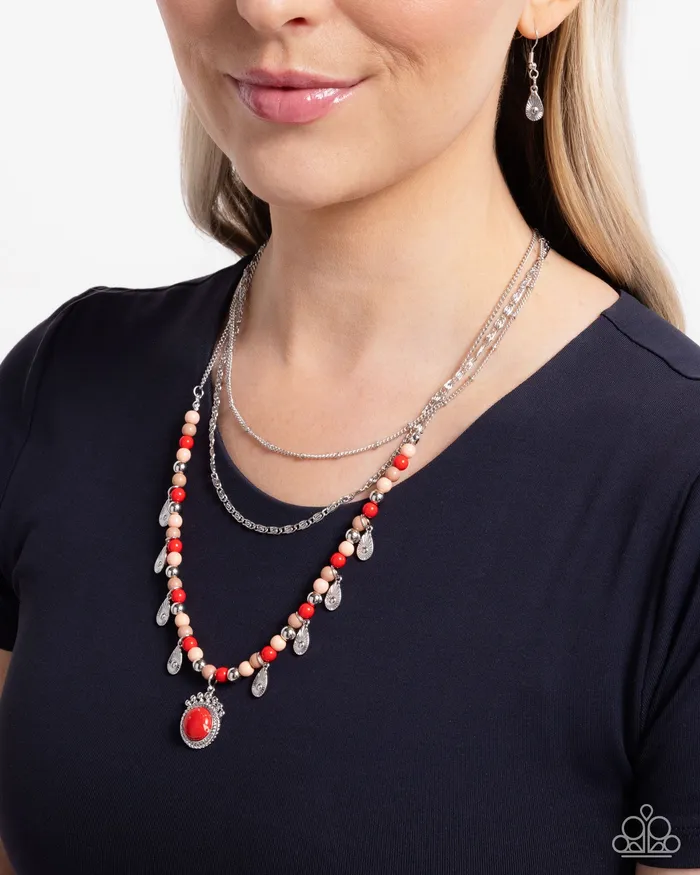 Touching Teardrops Red Stone Silver Layered Short Necklace Paparazzi Paparazzi Accessories Necklaces