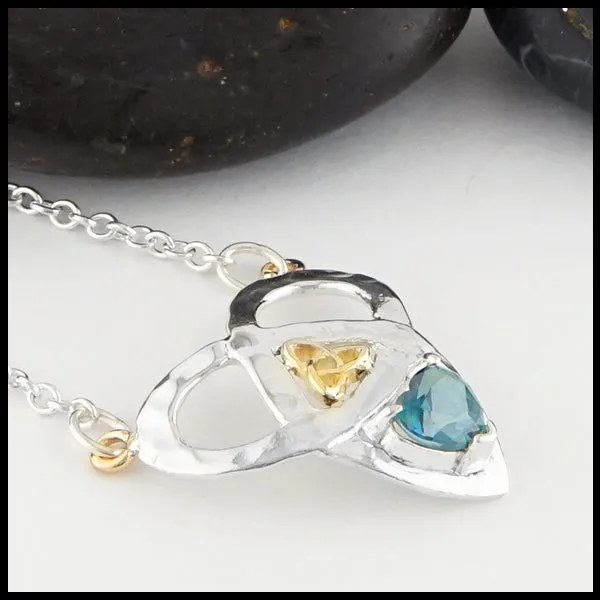 Trinity Knot and Heart Shaped Evergreen Topaz Necklace Walker Metalsmiths Necklaces