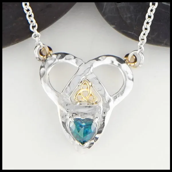 Trinity Knot and Heart Shaped Evergreen Topaz Necklace Walker Metalsmiths Necklaces