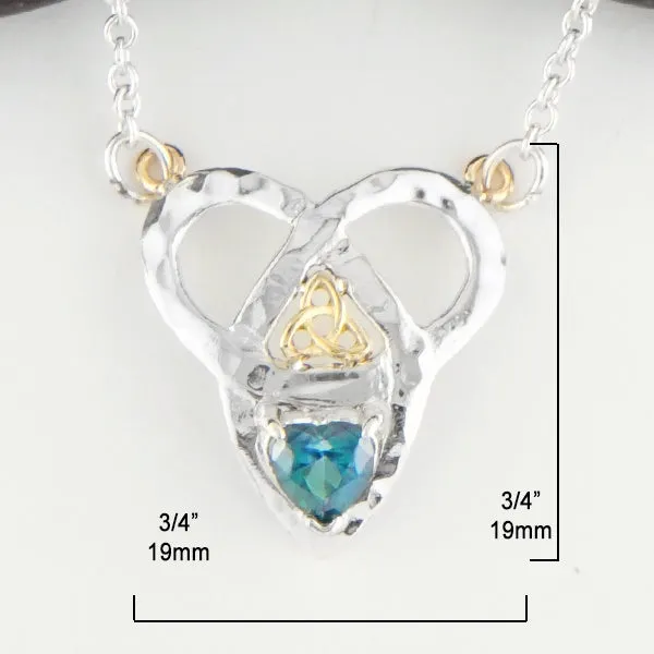 Trinity Knot and Heart Shaped Evergreen Topaz Necklace Walker Metalsmiths Necklaces