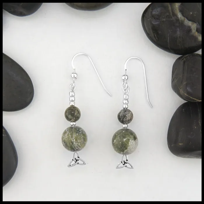 Trinity Knot Earrings with Connemara Marble Walker Metalsmiths Earrings