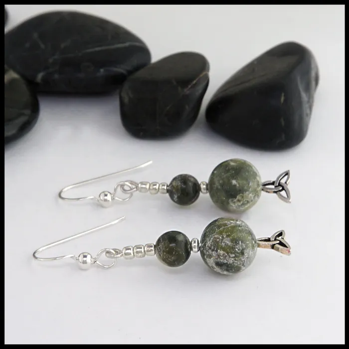 Trinity Knot Earrings with Connemara Marble Walker Metalsmiths Earrings
