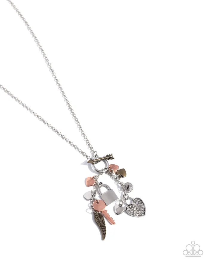 Valentines Venture Multi Mixed Metal Silver Copper Brass Heart Key Lock Charm Toggle Necklace Paparazzi Paparazzi Accessories Necklaces Valentines Venture Multi Mixed Metal Silver Copper Brass Heart Key Lock Charm Toggle Necklace Paparazzi Paparazzi Accessories Necklaces