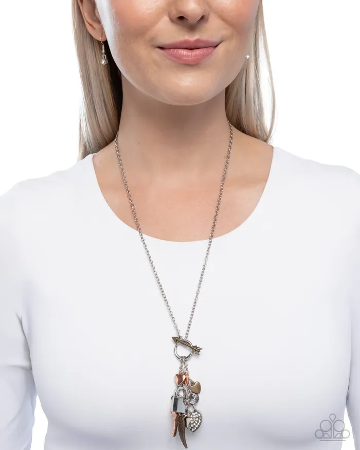 Valentines Venture Multi Mixed Metal Silver Copper Brass Heart Key Lock Charm Toggle Necklace Paparazzi Paparazzi Accessories Necklaces
