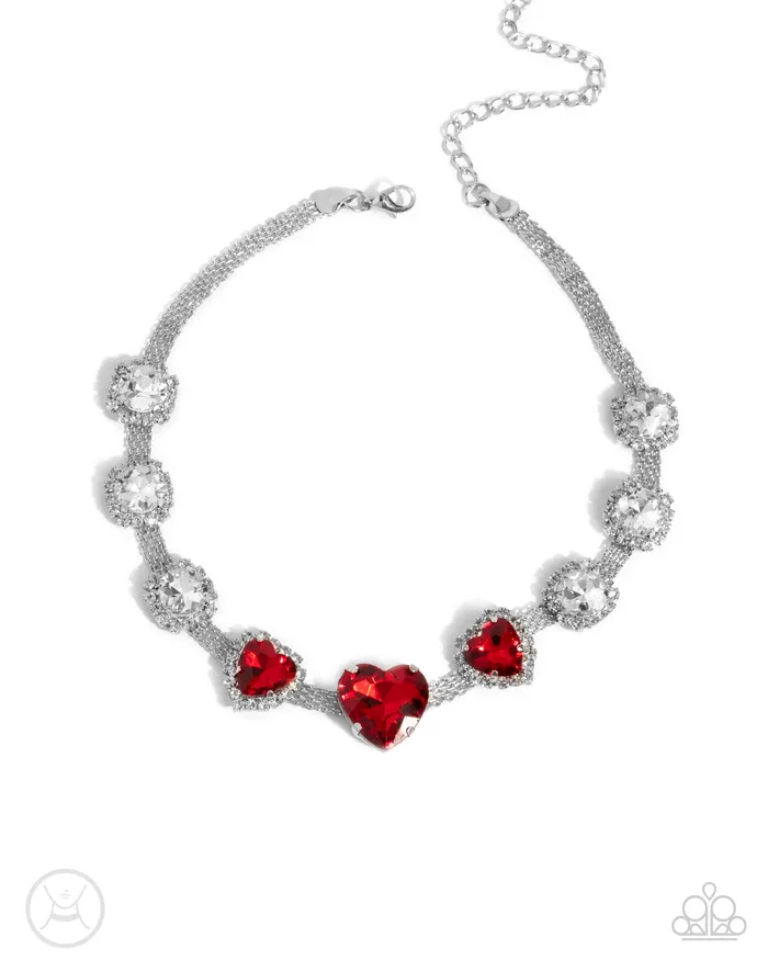 Valentines Vibe Red Heart Gem White Rhinestone Silver Choker Necklace Paparazzi Paparazzi Accessories Necklaces Valentines Vibe Red Heart Gem White Rhinestone Silver Choker Necklace Paparazzi Paparazzi Accessories Necklaces