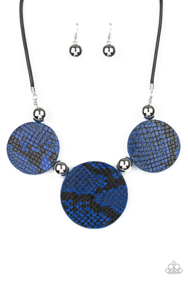 Viper Pit Blue Snake Print Leather Circle Vintage Short Necklace Paparazzi Paparazzi Accessories Necklaces Viper Pit Blue Snake Print Leather Circle Vintage Short Necklace Paparazzi Paparazzi Accessories Necklaces