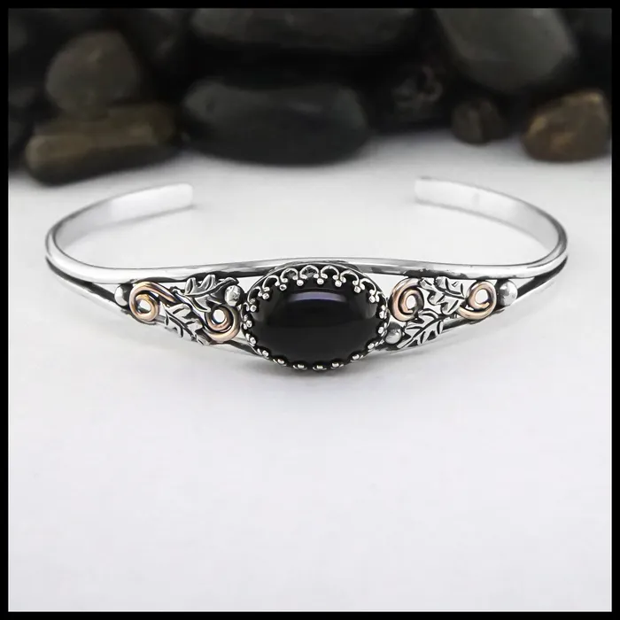 Walker Metalsmiths Oak Leaf Cuff Bracelet with Onyx Bracelets