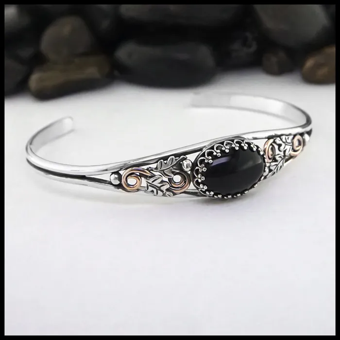 Walker Metalsmiths Oak Leaf Cuff Bracelet with Onyx Bracelets