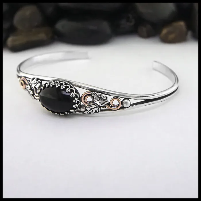 Walker Metalsmiths Oak Leaf Cuff Bracelet with Onyx Bracelets