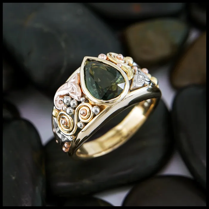 Walker Metalsmiths Rings Green Sapphire Custom Frame Ring