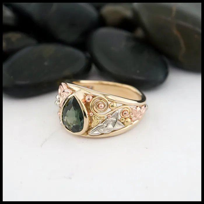 Walker Metalsmiths Rings Green Sapphire Custom Frame Ring