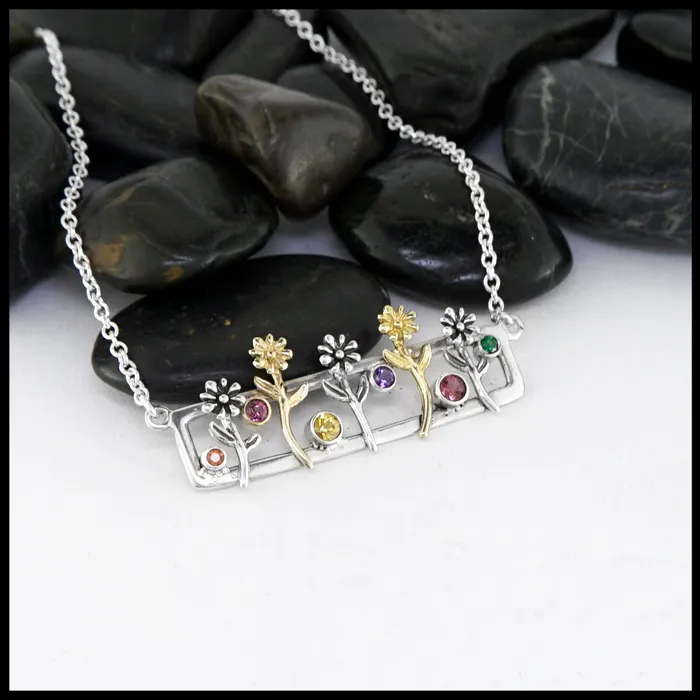 Walker Metalsmiths Sterling Silver Flower Bar Pendant Necklaces