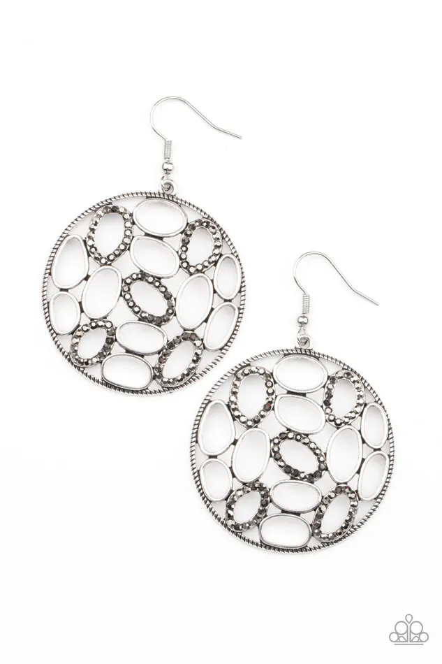 Watch OVAL Me Silver Hematite Rhinestone Circle Earrings Paparazzi Paparazzi Accessories Earrings Watch OVAL Me Silver Hematite Rhinestone Circle Earrings Paparazzi Paparazzi Accessories Earrings